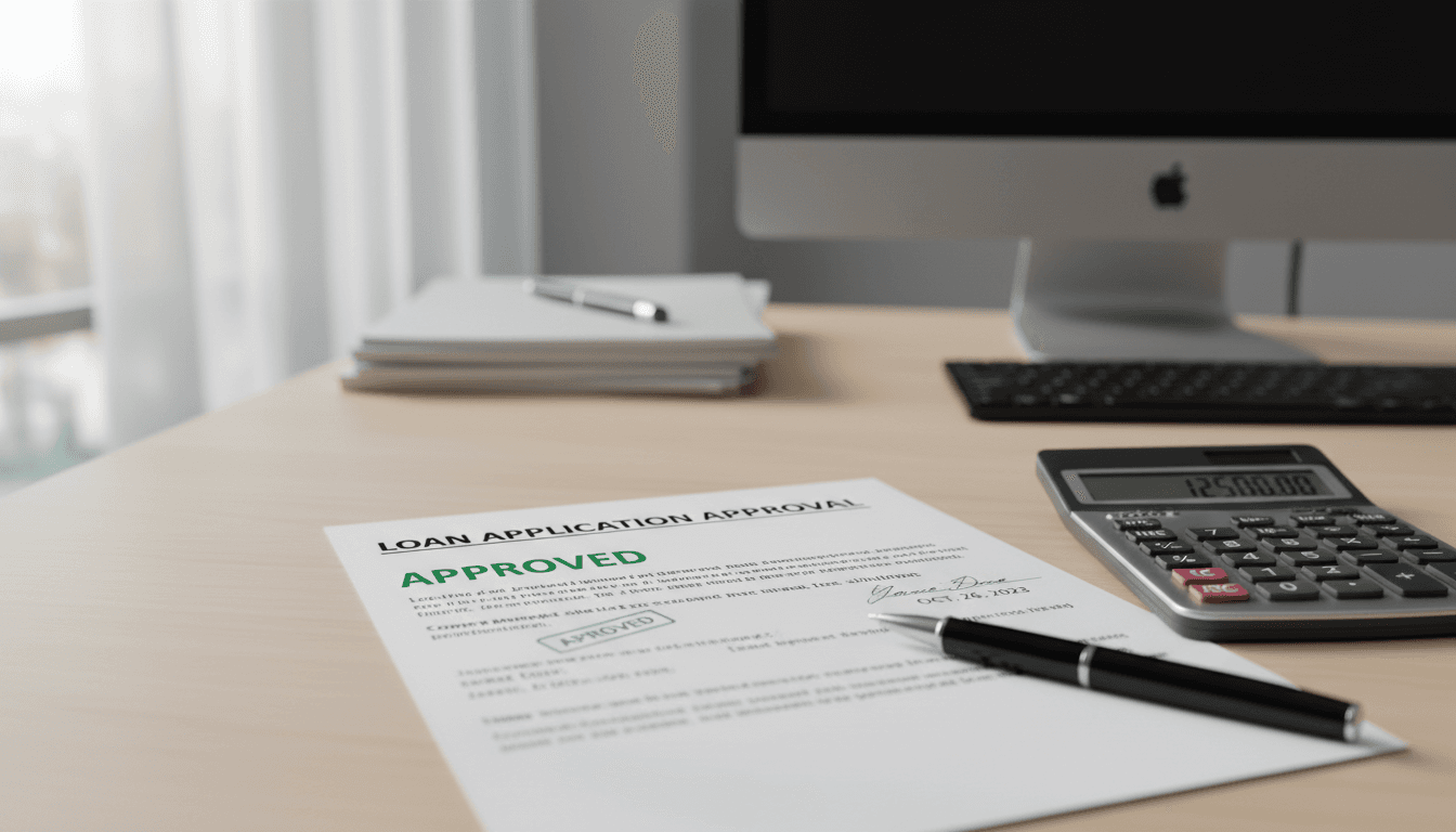 Approved loan application with pen